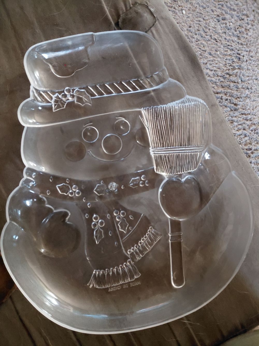 Clear Plastic Snowman Decorative Serving Platter 12"x10"